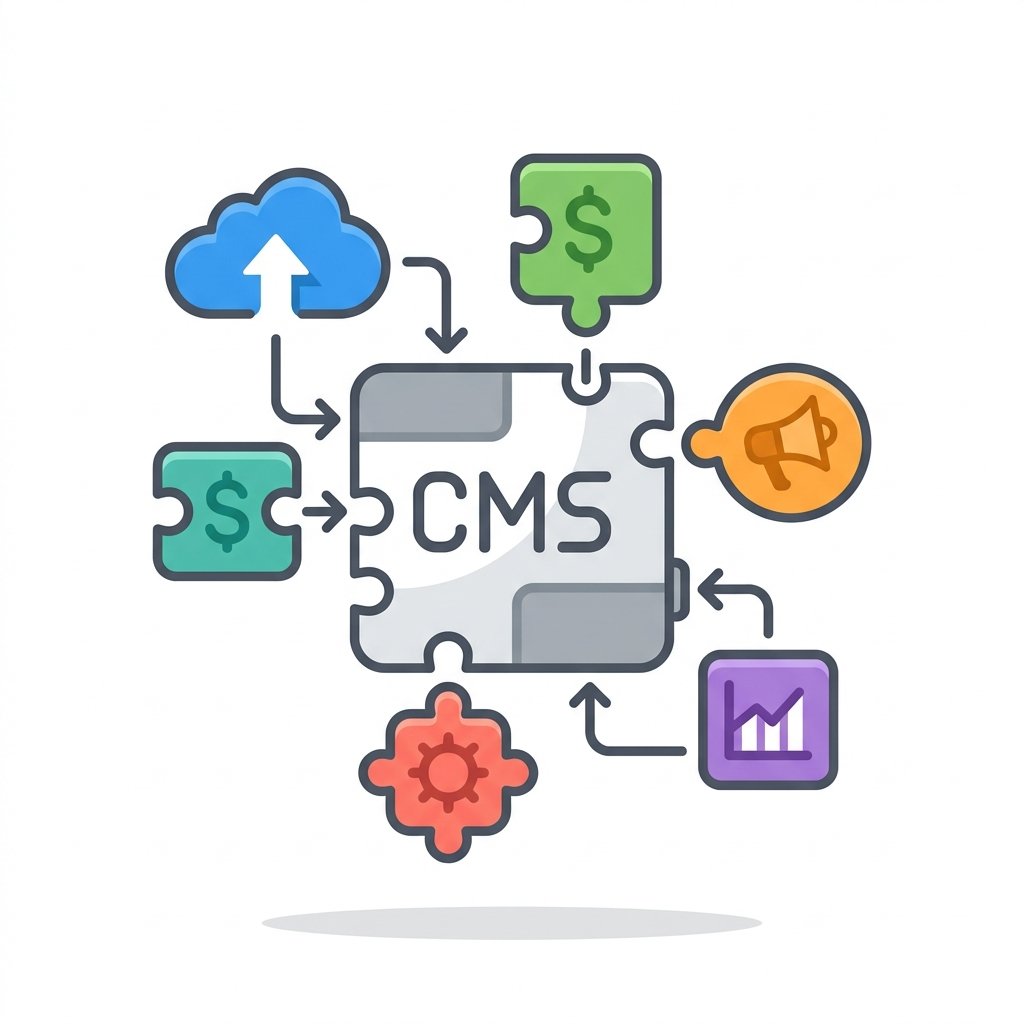 Apps connecting into the Kantan CMS core: publishing, marketing, analytics, and automation